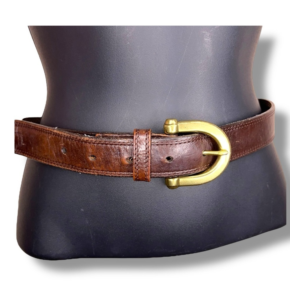 Y2K Vintage Fossil Medium Mens Brown Leather Belt Brass Buckle Classic